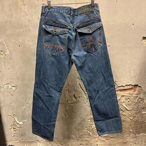 Vintage Y2K Rocawear Original Fit Dark Wash Embroidered Baggy 2000s Skater Jeans